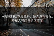 网曝黑料社本周黑料，惊人真相曝光，神秘人丑闻评论区炸了