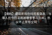 【爆料】蘑菇影视在线观看突发：当事人在今日凌晨被曝曾参与丑闻，热议不止席卷全网