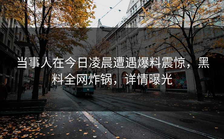 当事人在今日凌晨遭遇爆料震惊，黑料全网炸锅，详情曝光
