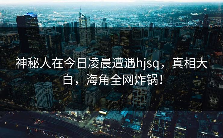 神秘人在今日凌晨遭遇hjsq，真相大白，海角全网炸锅！
