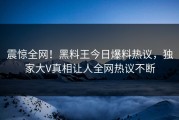 震惊全网！黑料王今日爆料热议，独家大V真相让人全网热议不断