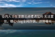 业内人士在凌晨三点遭遇猛料 无法置信，糖心vlog全网炸锅，详情曝光