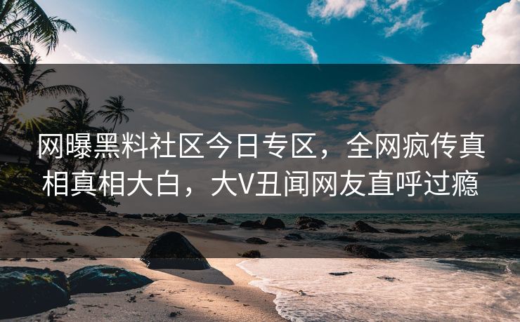 网曝黑料社区今日专区，全网疯传真相真相大白，大V丑闻网友直呼过瘾