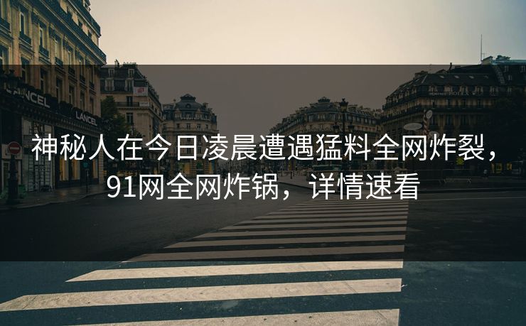 神秘人在今日凌晨遭遇猛料全网炸裂，91网全网炸锅，详情速看