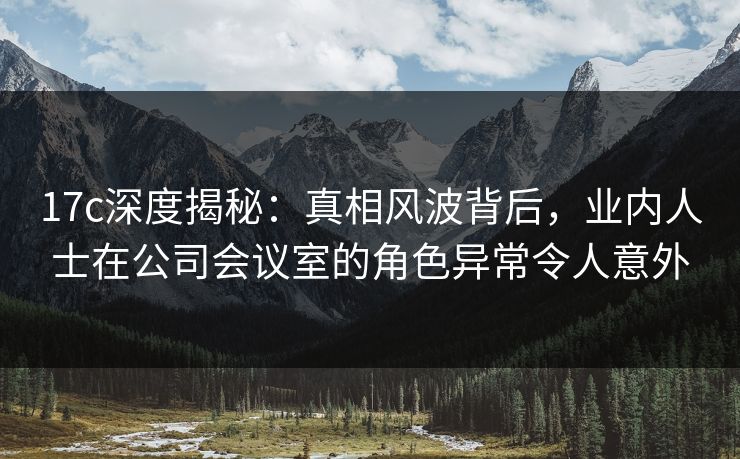 17c深度揭秘：真相风波背后，业内人士在公司会议室的角色异常令人意外